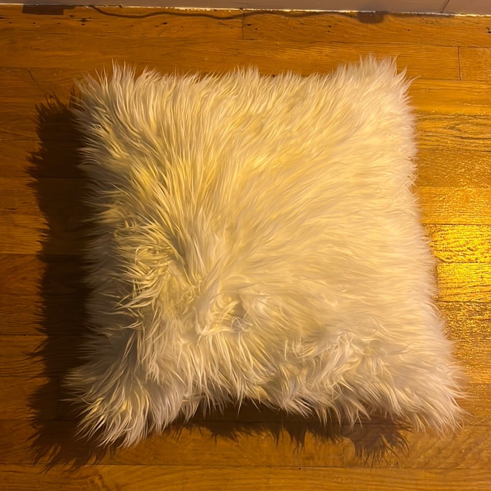 fluffy white decorative pillow